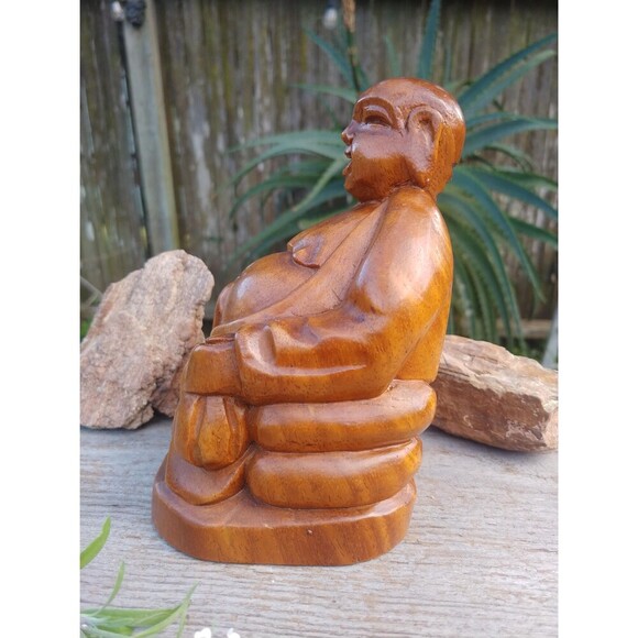 Vintage Monkey Pod Wood Buddha Figurine Handcrafted In The Philippines - Picture 4 of 10